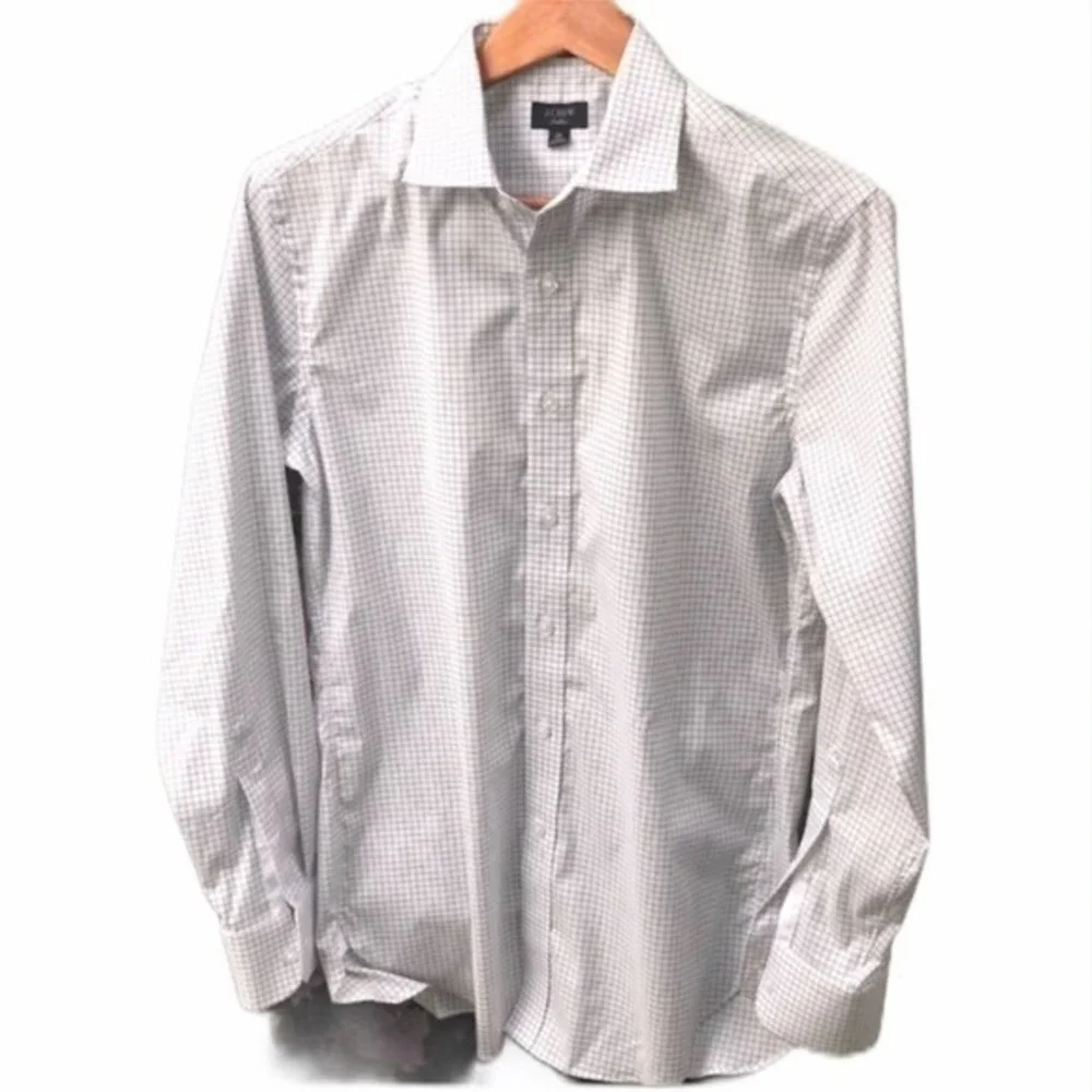 J.Crew Ladlow Men Shirt | Sz. 15 | White Brown | Long Sleeve Button Down Shirt